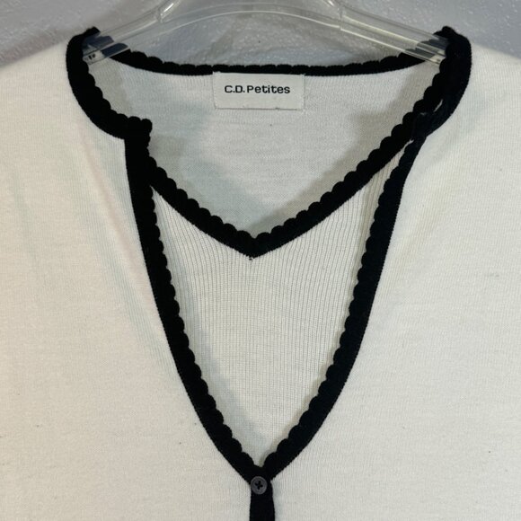 C.D. Petites Size Small Embroidered Faux Cardigan Sweater Pullover Top - Picture 3 of 5